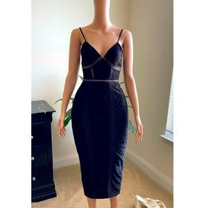 New Pretty Littlest Thing, Little Black Lace Mesh Stripe Insert Midi Dress!!